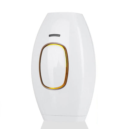 White electronic device with a gold accent on a white background