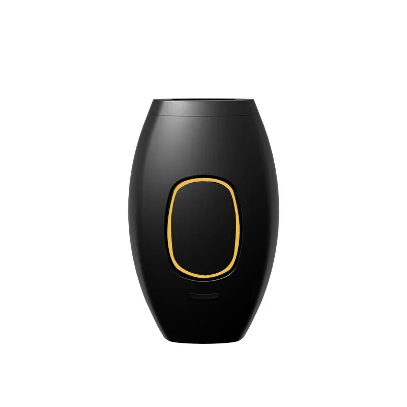 Black cylindrical device with a gold circular feature on a white background